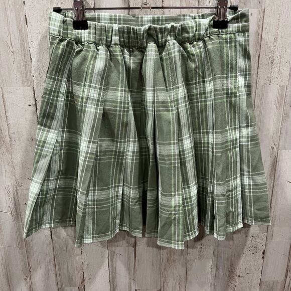 Aerie Green Plaid Academia School Girl Preppy Pleated Mini Skirt Womens Size S - Picture 2 of 5